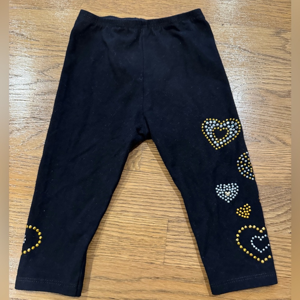 Random Hearts 12-18 black gold silver heart studded leggings LIKE NEW